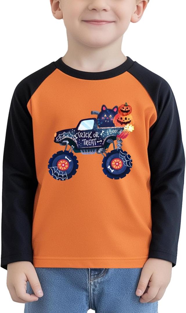 Pumpkin Shirt Toddler Halloween Shirt for Kids Boys Girls Halloween T-Shirts Ghost Clothes Long Sleeve Cotton Tee 2T-8Y (Orange)