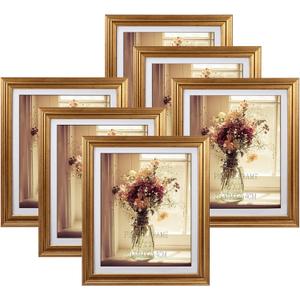 MEBRUDY 8x10 Picture Frames with Mat, Gold Photo Frames Set for Wall or Tabletop Display, 6 Pack