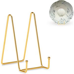 Hoewina Plate Stands for Display, Plate Holder Display Stands, Metal Frame holder stand for Book, Picture, Decorative Plate, Photo and Platter, Tabletop Art (6IN 5PCS-Gold)