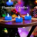 LANKER 24 Pack LED Tea Lights Candles, Flickering Blue Flameless Tealights, Long Lasting Battery Operated Fake Candles, Decoration for Halloween and Christmas (Blue - 24pcs)