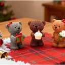 MeritMode Cute Teddy Bear Figurines Set of 3 Resin Bear Statues with Cupcake, Gift Box and Flowers, Mini Animal Figurines for Shelf, Desk, Kids Room Decor, Birthday, 2.3H