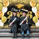 Gold Black Graduation Backdrop Decorations 2026 7x5ft Class of 2026 Congratulations Banner Congrats Grad Graduate Backdrop Banner for 2026 Graduation Party Decorations Background (84x60inch)