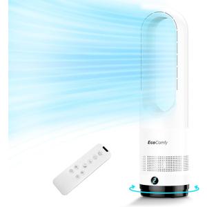 Bladeless Tower Fan for Bedroom, 22Inch Oscillating Cooling Fans with Remote, Quiet Bladeless Fan, 90 Swing, 8 Speeds, 9H Timer, LED Display for Home Office (White, 22inch Cool)