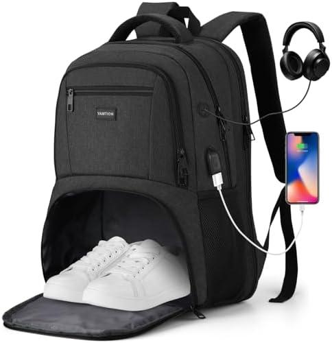 YAMTION Gym Backpack For Men Women With Shoe Compartment, 17.3 Inch Bookbag For Boys with USB Port For Workout College Sport
