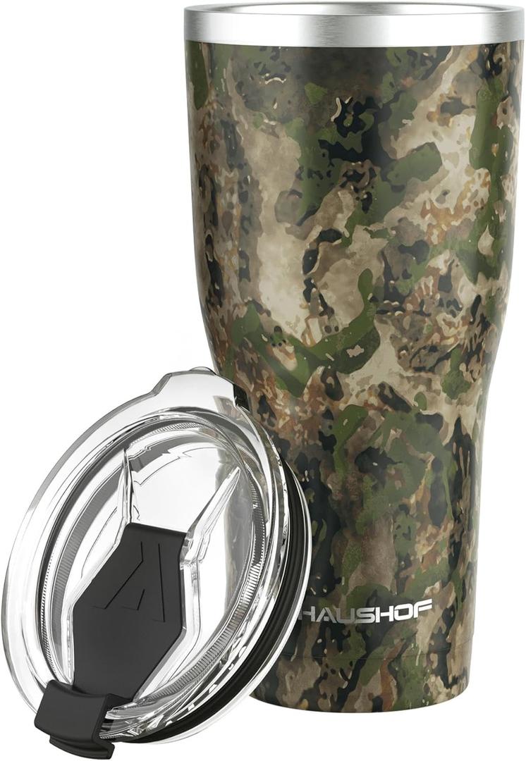 HAUSHOF 20 oz Tumbler, Stainless Steel Vacuum Coffee Tumbler, Durable Insulated Tumbler Cups for Hot and Cold Drinks, Portable Water Tumbler with Lid for Office, Camping, Sports (Camo Green)