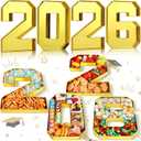 Mooliwe 4 Pcs 2026 Graduation Fillable Numbers for Charcuterie Class of 2026 Cardboard Number Grad Charcuterie Board Serving Trays Graduation Food Box for Tray Party Supplies(Gold)