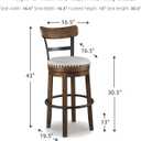 Signature Design by Ashley Valebeck Bar Stool, Rustic Industrial Swivel Barstool With Cushioned Upholstery, Wood & Metal Construction, Kitchen Island Seating, Counter Height, Black