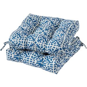 20x20 Square Tufted Outdoor Seat Cushion, Reversible Patio Chair Cushion with Ties, Durable Polyester Fabric, Eco-Friendly Recycled Fill, Weather-Resistant – Indigo Blue Lattice, Set of 2