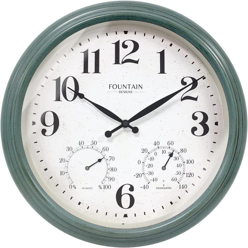 Maison in/Outdoor Clock with Thermometer, 2 in One Weather Station (Weather Thermometer/Wall Decoration) (Aged Teal, 18 inch)