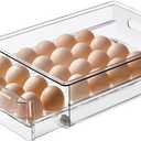 vacane 24 Capacity Egg Holder for Refrigerator Organizer Bins, Clear Egg Storage Container For Fridge Egg Drawer Egg Tray with Non-Slip Pads, Bpa Free Egg Organizer (1 Pack-Clear)