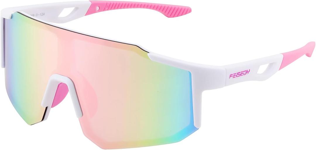 FEISEDY Sports Sunglasses for Men, Women and Teens - Baseball, Biking, Cycling UV400 Protection B2388 (75mm, 011-white Pink)