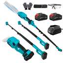 4-in-1 Pole Hedge Trimmer & Cordless Grass Shears,2×4.0 Ah Batteries & Included Charger,Dual Blade Design,Extension Tree Pruner,Bush Trimmer for Tree Trimming/Garden/Lawn