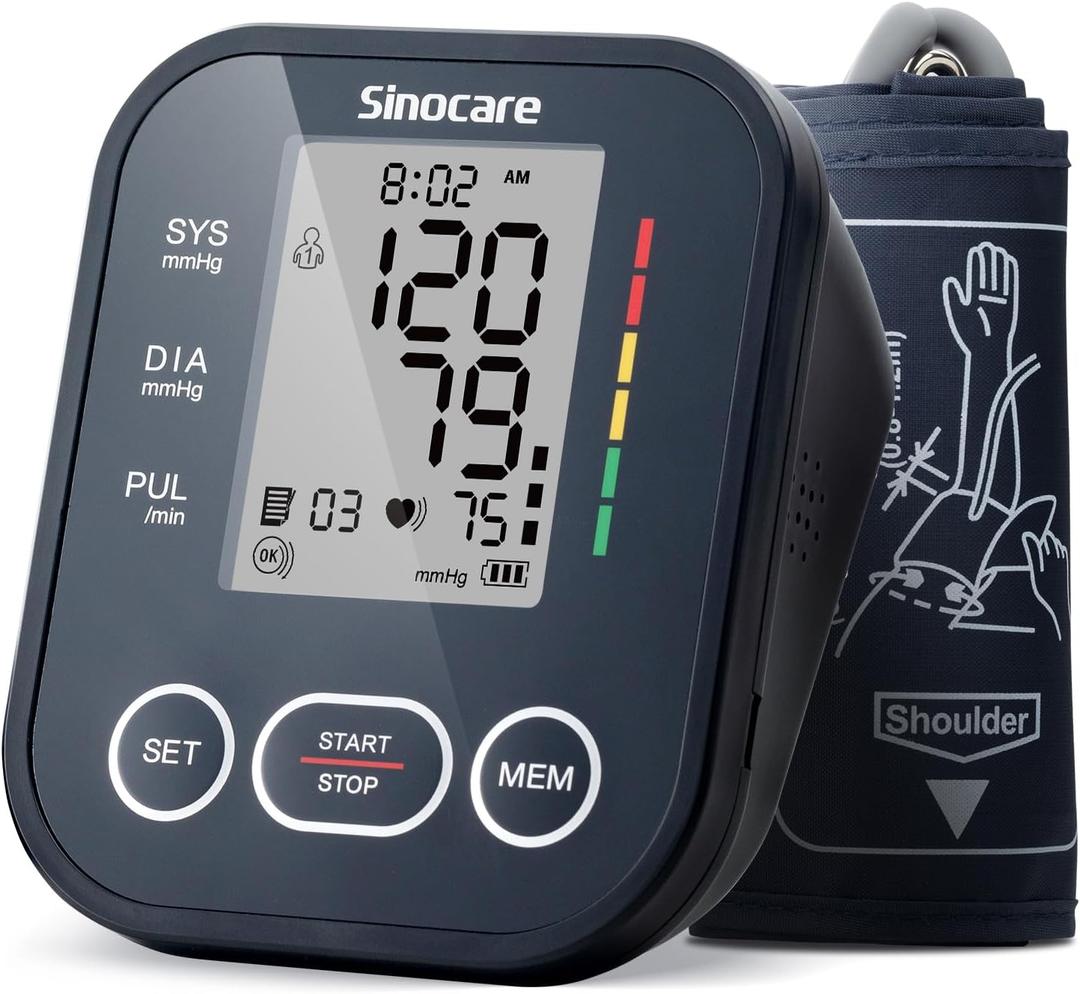 Sinocare Blood Pressure Monitor, Upper Arm BP Machine for Home, Adjustable Cuff 8.6"-16.5", One-Button Operation, Dual User Mode, Posture Detection & Irregular Heartbeat Alert (Black)