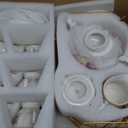 15 Piece European Ceramic Tea Sets,Bone China Coffee Set with Metal Holder,Colorful Rose Painting Pumpkin Coffee Tea Pot