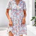 BTFBM Women Spring Dresses 2026 Short Sleeve V Neck Tiered Ruffle Boho Swing Dress A-Line Floral Mini Dresses (XL)