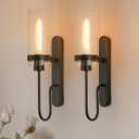 Bathroom Sconces Set of 2, Black Modern Vanity Lights with Clear Glass Shade, Indoor Farmhouse Wall Sconce for Living Room, Bedroom, Hallway, Stairwell and Kitchen