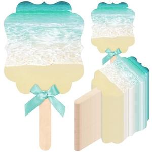Huwena 50 Sets Wedding Fans for Guests Thank You for Celebrating with Us Fans Hand Fans Handheld Folded Fan Baby Shower Favors for Bridal Bridesmaid Gift Church Dancing (Blue and Green,Beach)