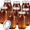 Norme 8 Pcs Amber Glass Mason Jars 24 oz Standard Mouth Mason Jars with Airtight Lids Mason Jar Bottles Colored Canning Supplies Jars for Fermenting Freezing Beverages Preserving Jar