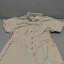 sysinside Women's Utility Short Rompers Elastic Waist Button Down Cuffed Sleeves Cotton Jumpsuit with Pocket (Medium, Beige)