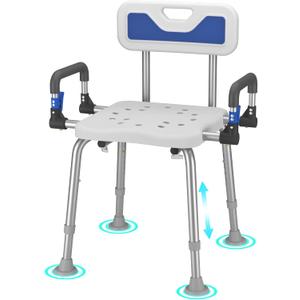 Ultra Wide Shower Chair with Armrests, Bath Bench, Bariatric Medical Safety Chairs, FSA/HSA 500 lb., Heavy Duty, Height-Adjustable for Elderly, Adults, Handicapped, and Disabled (chair without X-shaped fixed support)