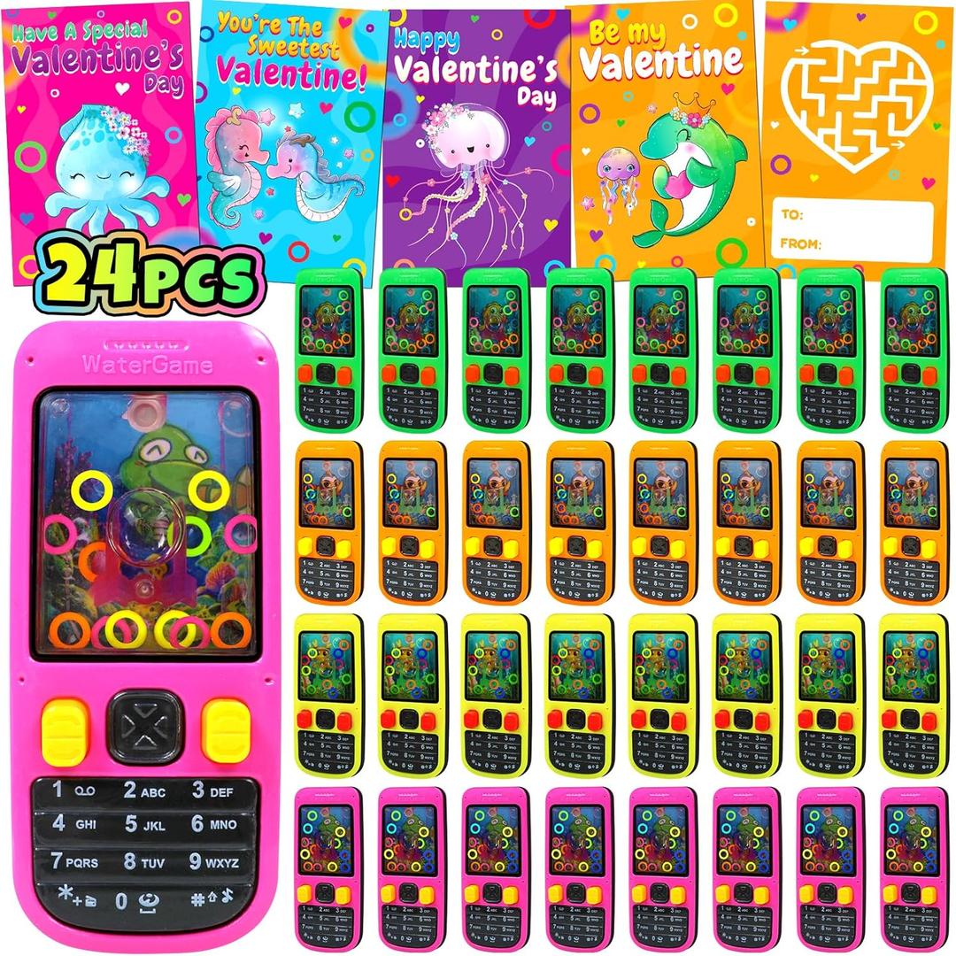 24pcs Water Games Handheld Valentines Day Cards Gifts For Kids Water Ring Game Toys With Valentines Greeting Cards Valentines Party Favors Classroom Exchange Gifts School Supplies Goodie Bag Bulk Toy