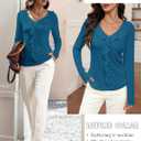 Women's Long Sleeve Shirts Dressy Casual V Neck Ruffle Knit Tunic Tops 2025 Fall Trendy Work Blouse (S)