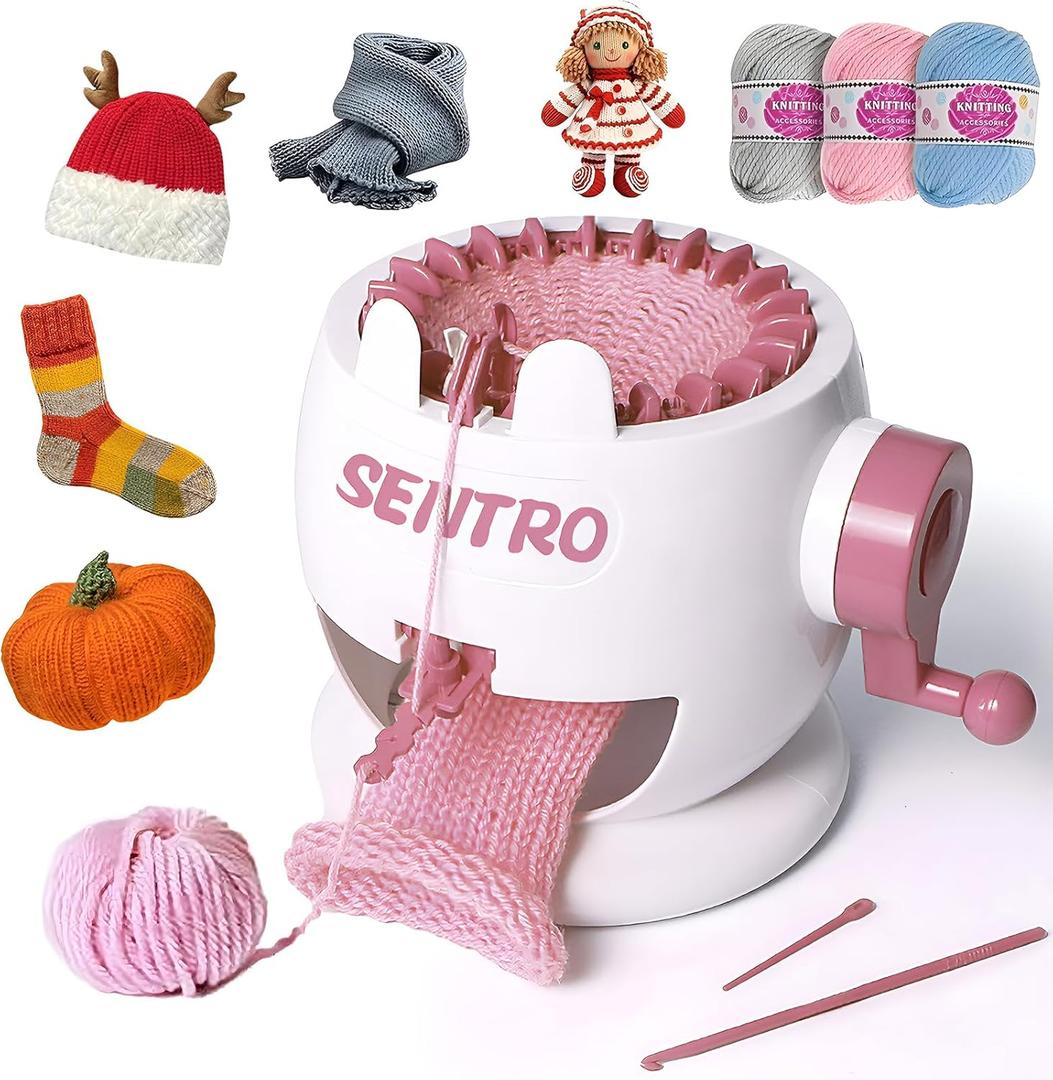 MericTop SENTRO Knitting Machine 22 Needle Knitting Machines, Smart Circular Crochet Machine for Kids/Adults Beginners, Double Weaving Loom Machine for Hat, Socks, Scarves,Gloves (for 3-5mm Wool Yarn)