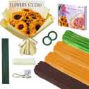 LOLEDE Pipe Cleaners Craft Flowers Kit 400 Pcs, 400 Pcs 3 Colors 11.8inch Fuzzy Pipe Cleaners Bulk, Chenille Stems for DIY Flower Making Kit Crafts, Floral Stems & Tape & Ribbon (Yellow)