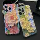 RoyMonkey Magnetic Case for iPhone 16 Pro Compatible with MagSafe - Aesthetic Aurora Flower Pattern - Full Camera Protection Wavy Glossy Phone Case Cover, Pink