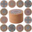 Coasters for Drinks 12 pcs Absorbent Cork Coasters with Turkish Mandala Pattrn for Coffee Table Housewarming Gifts for New Home Present for Friends, Living Room Decor, Apartment Decor