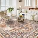 Washable Rug 8x10 Area Rugs: Super Soft Ultra-Thin Carpet - Non-Slip Backing Rugs for Bedroom Dining Room - Stain Resistant Vintage Large Area Rug 8'x10' Brick