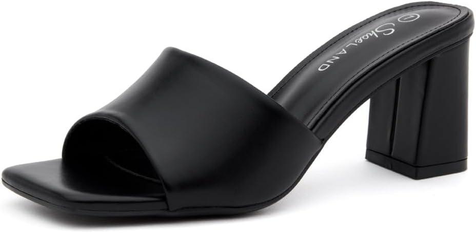 Shoe Land 3 Inch Block Heels for Women  Square Open Toe Slip-On Heeled Mules | Chunky Heel Dressy & Casual Sandals for Party, Wedding, Office | 2025 Trendy (9, Black)