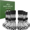 EXPAWLORER 6Pcs Anti-Slip Dog Socks to Prevent Licking Paws,Dog Shoes for Hot Pavement,Dog Booties Traction Control on Hardwood Floor,Boots & Paw Protectors, for Puppy Dogs (Grey) M