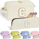 YOOLIFE 2 Small Make Up Bag Makeup Pouch - Travel Makeup Bag Makeup Brush Bag Cosmetic Bag Travel Essentials Girls Makeup Bags for Women Cute Makeup Bag Personalized Gifts for Women Her White Letter C