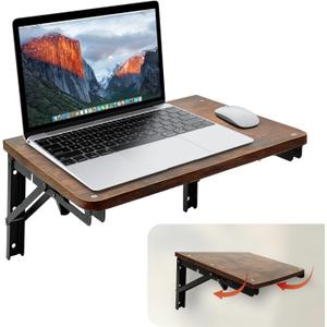 Folding Shelf Wall Mounted for Small Space, Rustic Wooden Wall Table for Living Room Bedroom Decor, Home Office Floating Fold Down Desk, Media Shelves with Heavy-Duty Brackets Holds Up to 55lbs