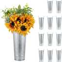 NUPTIO Galvanized Flower Bucket for Wedding: 98.7" Tall Tin Planter for Flower Bar - Rustic Metal Vases for Table Centerpiece Home Garden Decor Set of 12