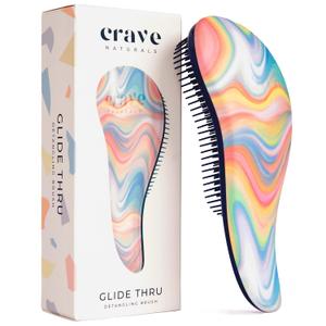 Crave Naturals Glide Thru Hair Brush - Detangler Brush for Curly, Straight, Wet or Dry Hair - Gentle Detangling Brushes for Adults, Kids, Toddlers - Hair Accessories for Women - 7.5x3 Soft Hazy Swirl (1 Pack (Regular))