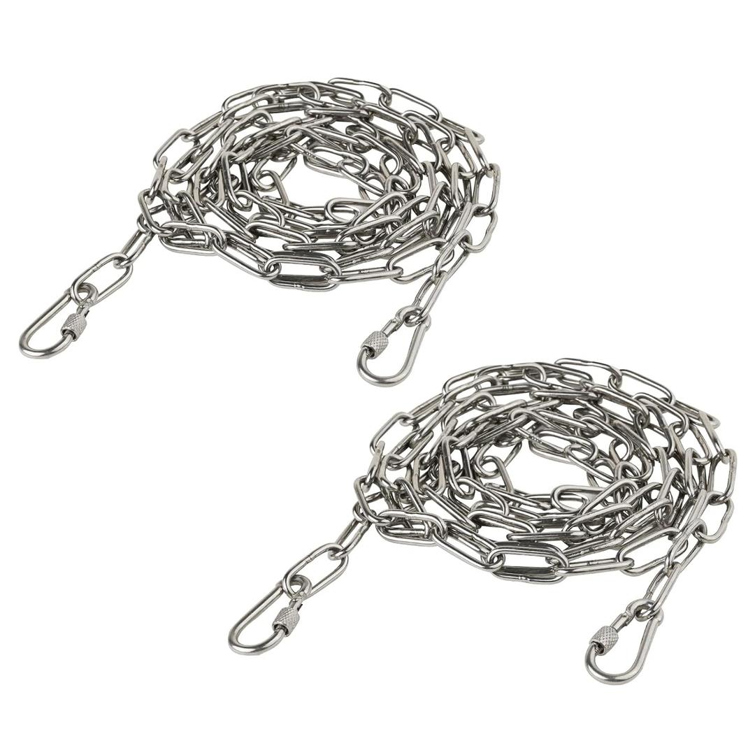 5/32" Stainless Steel Link Chain, 304 Stainless Steel Link Heavy Duty Coil Chain with Carabiner, 2PCs Hanging Safety Chains for Swing Plants Anti-Theft Pet Dog Anchor Fence Towing Chain Link (4MM)