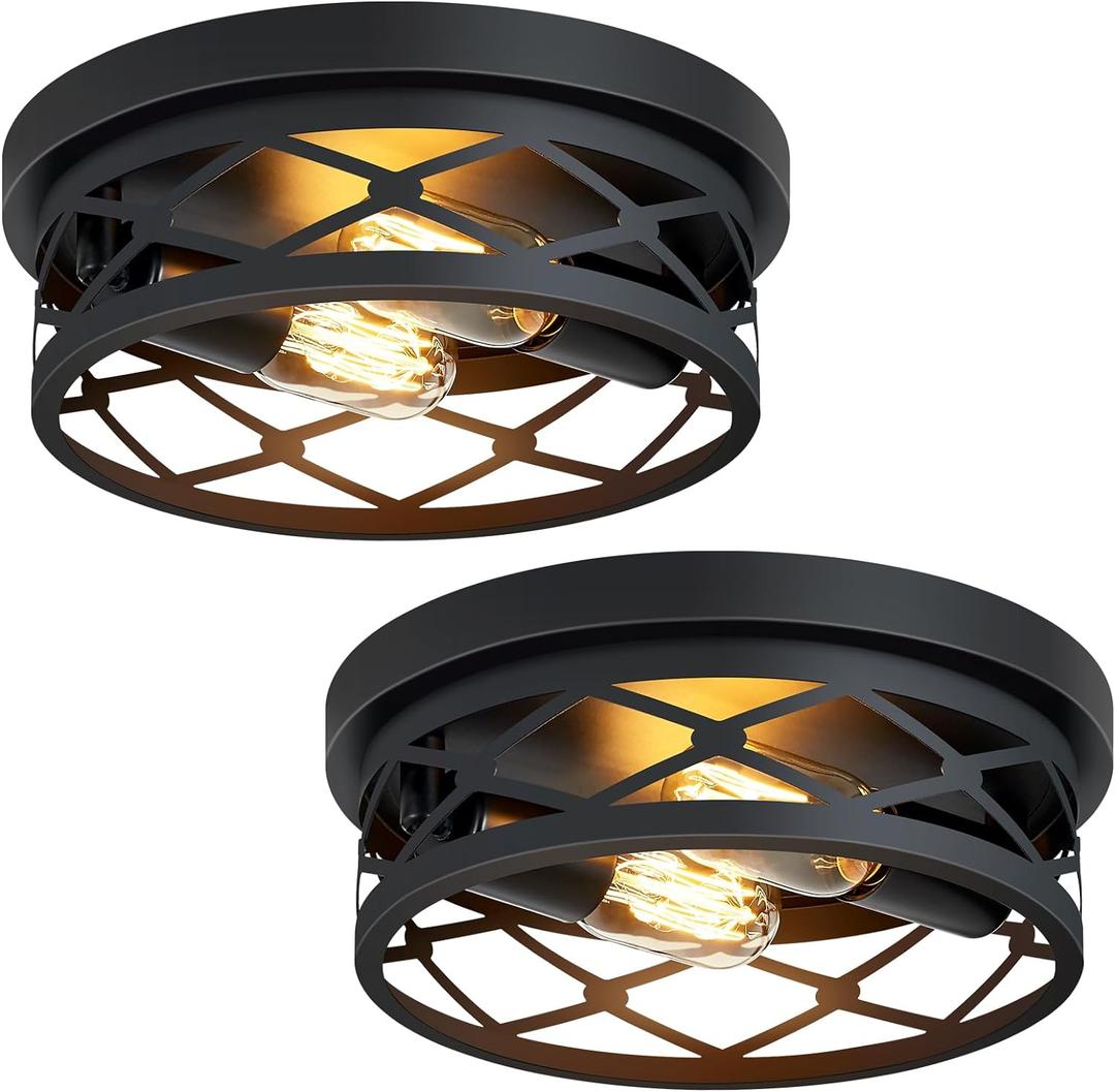 Flush Mount Ceiling Light Fixture for Hallway,2-Light Black Hallway Light Fixtures Ceiling,Light Fixtures Ceiling Mount for Kitchen,Farmhouse,Hall (2 Pack), (10.7inch)