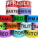 Aegis Adhesives - 1" X 4.5" Home Moving Color Coding Labels (16 Rolls, 50/Roll, 800 Total) 4 Bedroom House + Fragile Stickers - 14 Different Living Spaces + 2 Handle with Care