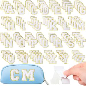 Yilloog 104 Pcs Self-Adhesive Chenille Letter Patches Glitter Initial Stickers Embroidered Fuzzy Letters for Clothing Backpacks Phone Hat DIY Decor Graduation Nurse Teacher Gifts (White)