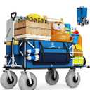 Navatiee 260L Beach Wagon with Extended Tailgate, 440lbs Heavy Duty Beach Cart with 9 Big Balloon Wheels for Sand, Collapsible Folding Wagon with Side Pocket for Outdoor, Blue