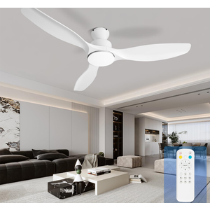 52" White Low Profile Ceiling Fan with Lights and Remote | Flush Mount, ABS Blades, Dimmable, 6 Speed, Quiet DC Motor, Timer, Modern, For Bedroom Living Room Farmhouse