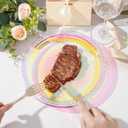 Supernal 120 Pcs Iridescent Sparkle Plastic Plates,Disposable Plates for Party Valentine's Day Mother's Day and Easter, Clear Neon Rainbow Plastic Plates,60 Pcs Dinner Plates and 60 Pcs Dessert Plates