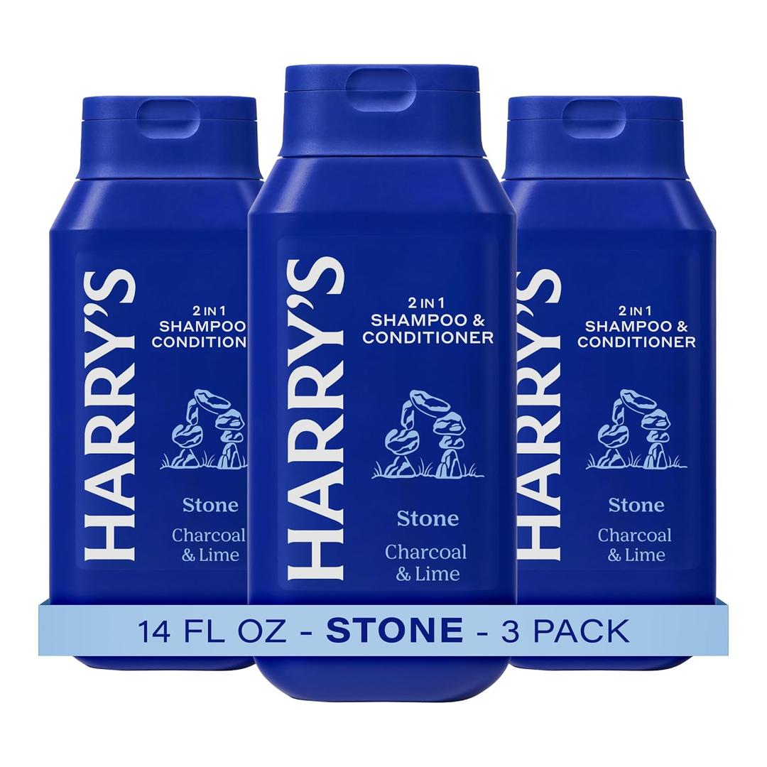 Harry's Men's 2 in 1 Shampoo and Conditioner for All Hair Types - New Stone Scent - (3 Pack) 14 fl oz - No Parabens or Sulfates