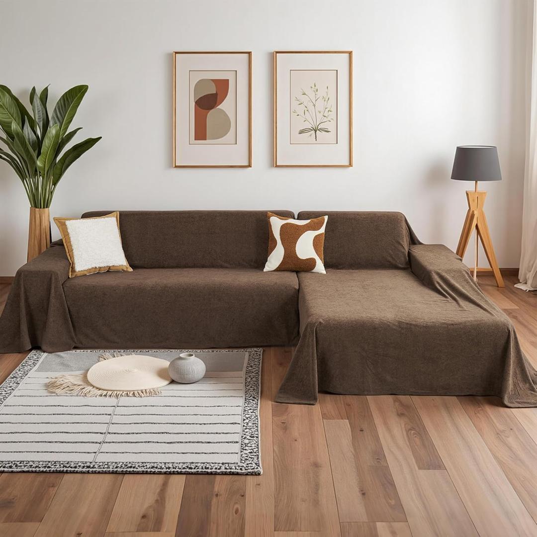 MYSKY HOME Sectional Couch Cover for Dogs, 2 Pieces Couch Covers for L Shape Sofa, Sofa Cover Washable, Furniture Protector Chaise Lounge Cover for 2-3 Cushion Couch (71"x118"+71"x118", Brown)