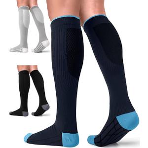 FuelMeFoot 3 Pack Compression Socks For Women Men Knee High Socks 15-20mmHg hospital socks pretty cloth length ladies 9-12 stuffers valentines necessities