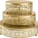 Hedume 3 Pack Cake Stand, Round Metal Cake Stands, 8" 10" 12" Dessert Display Cupcake Stands, Wedding Brithday Party Celebration Dessert Cake Display Plates-Gold