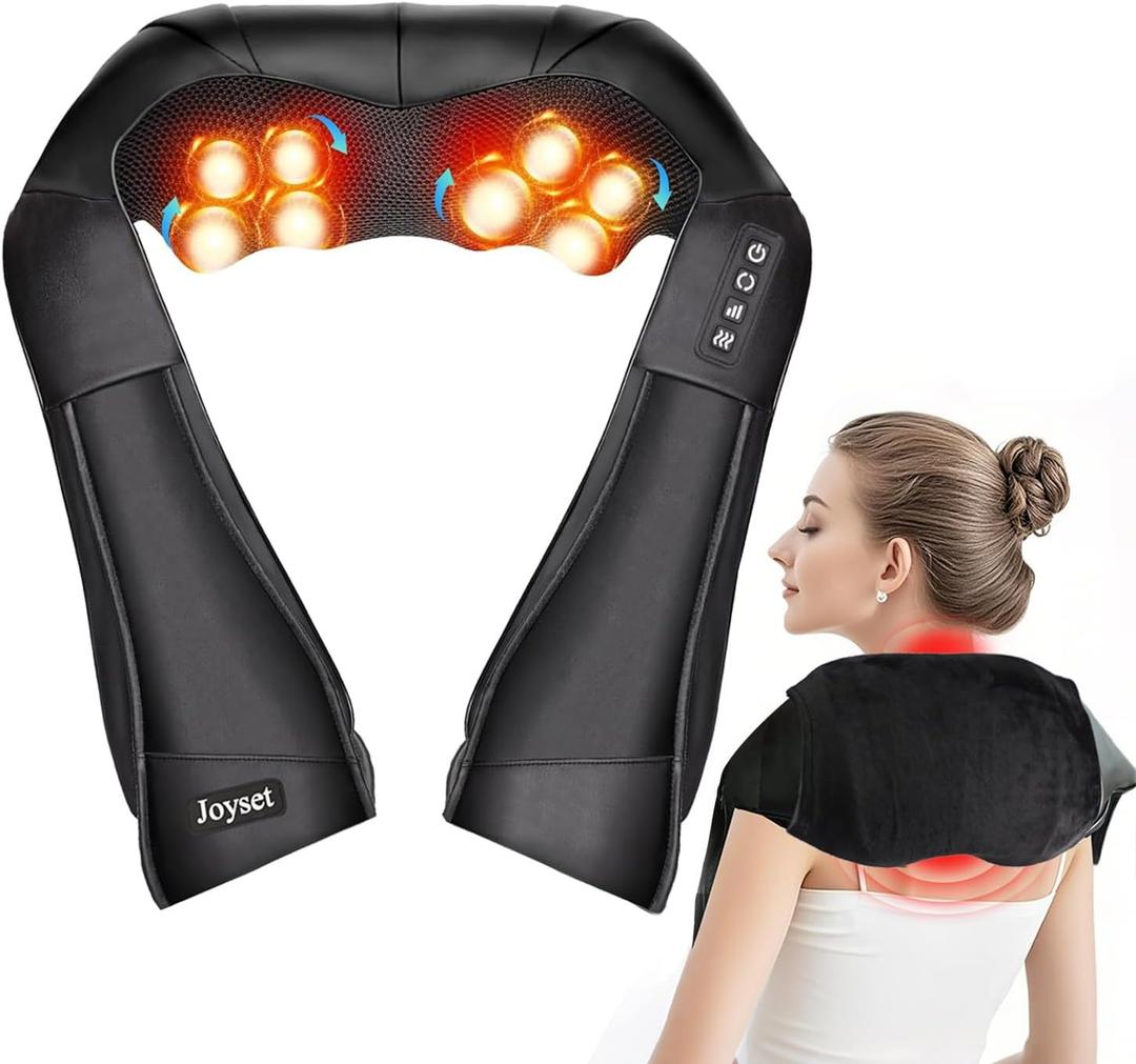 Joyset Shiatsu Neck and Back Massager with Heat,Electric Shoulder Massager for Pain Relief Deep Tissue,3D Kneading Massage with Cloth Cover Easy to Clean Best Gift for Men Women Parents (Black+velvet)