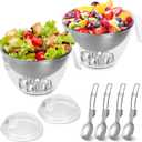 2 Pack Ice Chilled Dip Bowl, 50oz Ice Salad Bowl with Lid for Parties, Iced Serving Bowl with Handle, Cold Serving Dish for Hummus, Salsa, Guacamole, Sauces, Pasta, Fruit